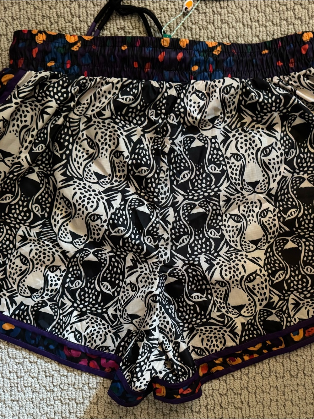 FARM Rio Black & White Leopard-Print Athletic Shorts with Multicolor Trim - Picture 4 of 4